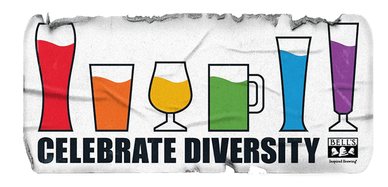 a worn community building rainbow beer sticker that reads Celebrate Diversity
