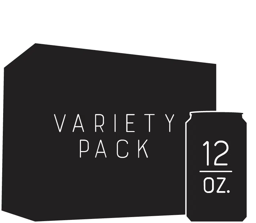 A shadow image of a 12 pack case and a can labeled 12 oz