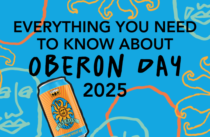 Oberon Day Blog Post Everything you need to know about oberon day 2025 text with an Oberon can on a light blue background with Oberon sun elements